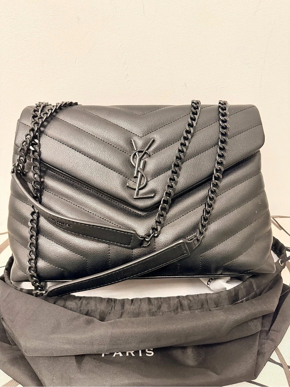 Saint Laurent Medium College Bag in Quilted Leather Gray